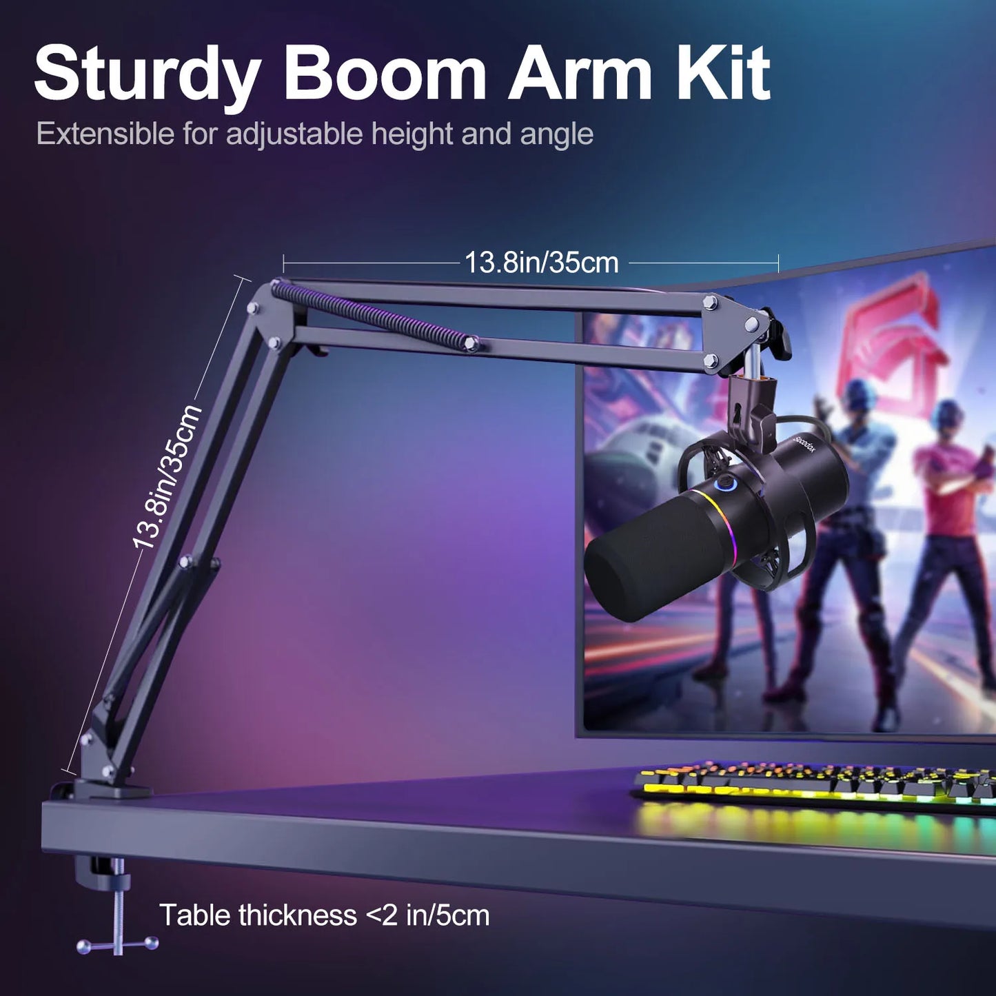 XLR/USB Dynamic Microphone Kit, PC Microphone for Streaming, Podcasting, Gaming, RGB, Mute and Noise Cancelling Function, Volume