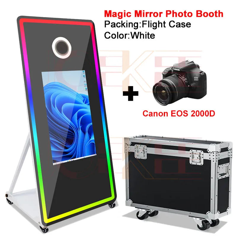 65 inch Magic Mirror Photo Booth 32in Touch Screen Built-in Mini PC Portable Mirror Photo Booth Selfie Machine for Partys Events