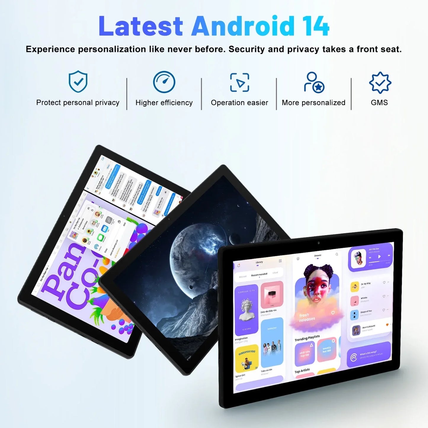BESTSKI 10.1 Inch Android 14 Tablet, Octa-core 10GB RAM 64GB ROM(Expand to 1TB), 5MP+8MP Dual Cameras, Face ID, WiFi 6,Black