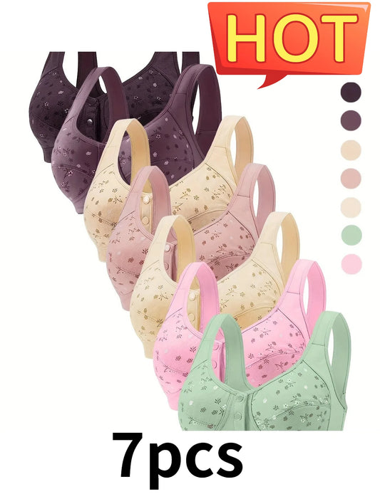 NONECN Floral Front Buckle Nursing Bra 7 Piece Set Breastfeeding