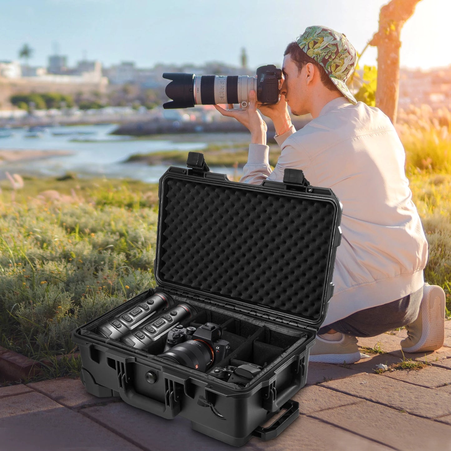 Rolling Camera Trolley Case Portable Hard Shell Equipment Luggage with Wheels for Photography Gear, Drone, Tripod and Lenses