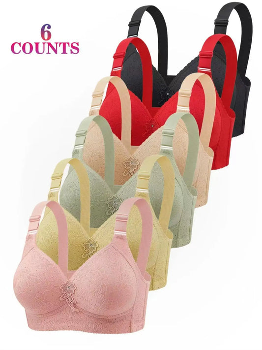 NONECN Premium Lace Push Up Bras Wire Free SixPieceSet