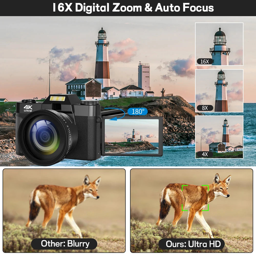 Gavonde 4K WiFi Camcorder With 64MP Flip Screen Wide Lens