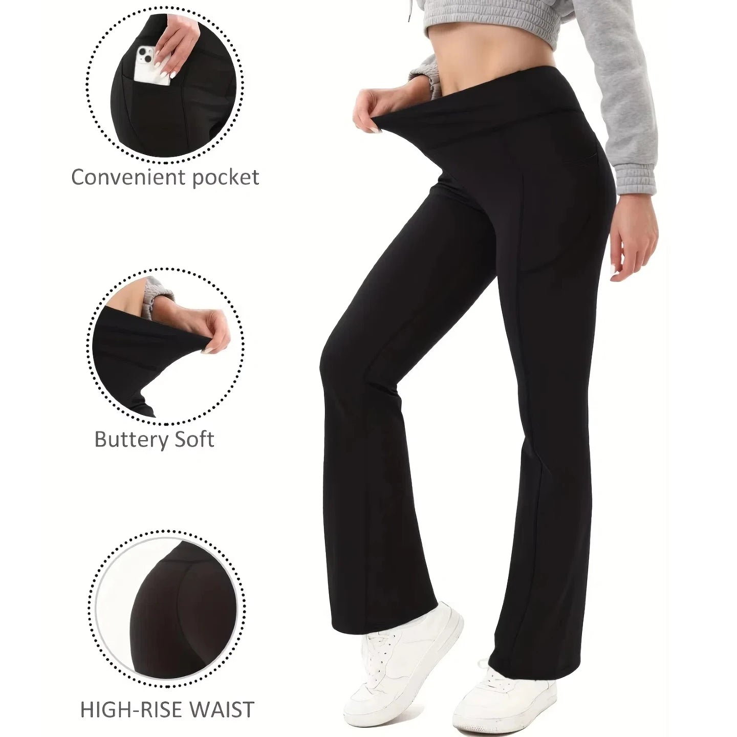 3Pcs Women Fall/Winter Slim Fleece Lined Wide Leg Yoga Pants High Waisted Elastic Sports Lounge Pockets Pure Color Exercise
