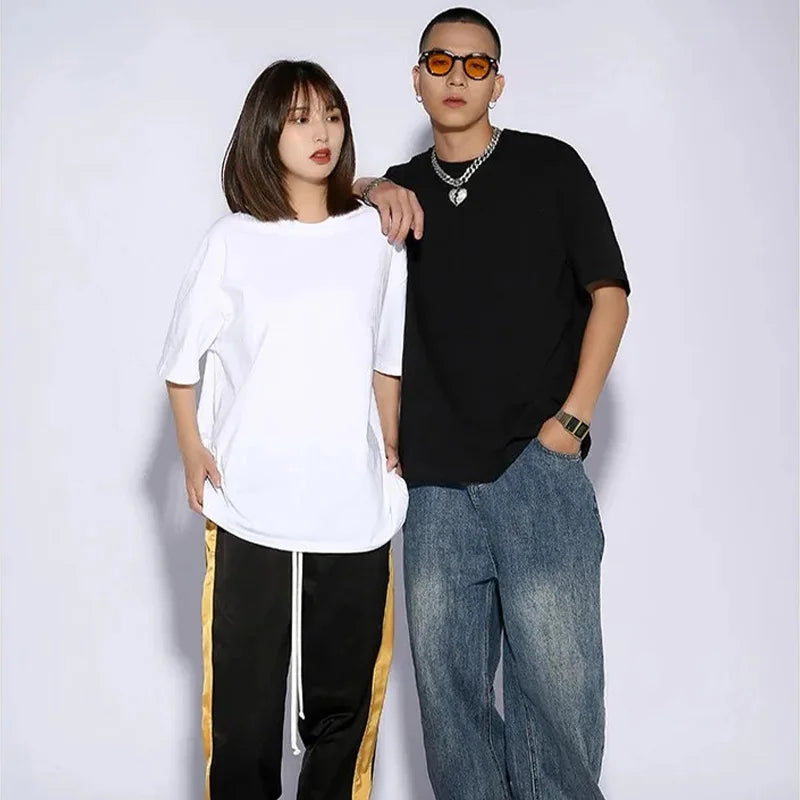 Japanese and Korean Fashion Brand round Neck Casual embroidery T-shirt Men and Women Same Sle