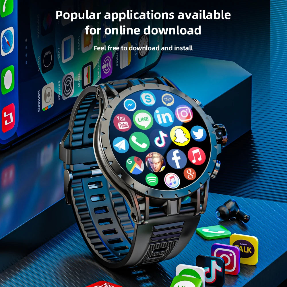 LOKMAT APPLLP 4 Android Smart Watch Phone AMOLED Screen Rotating Camera 4G Phone Calls Watch Wifi Video Calls Fitness Tracker