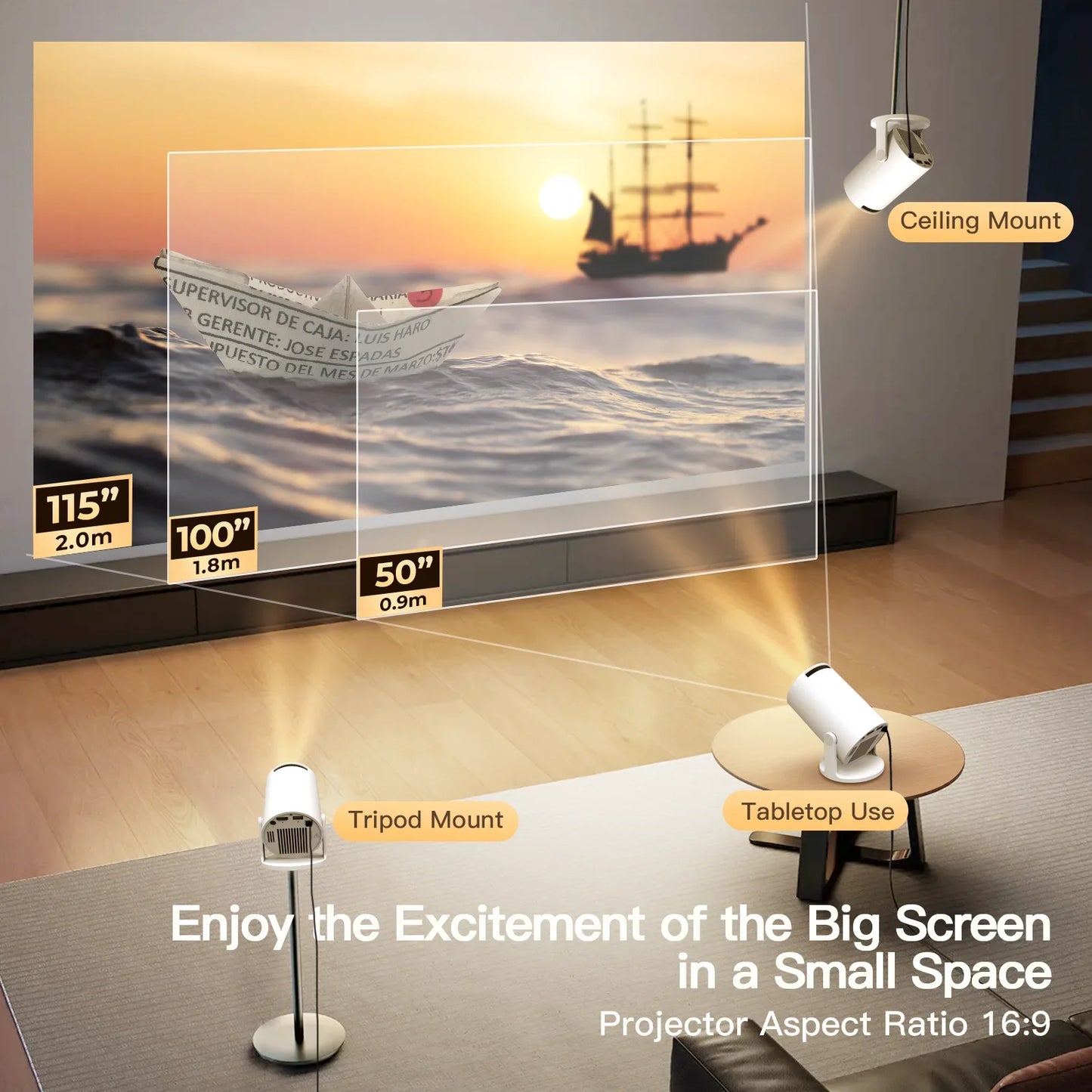 LynCast Projector HY300 Pro+ 4K Android 11 Dual Wifi6 300ANSI Allwinner H713 BT5.4 720P Native Outdoor Video Home Theater Cinema