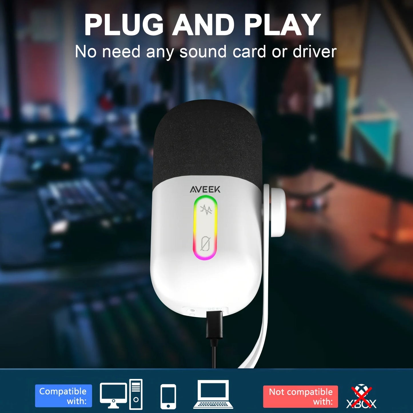 Aveek Gaming Microphone, USB Computer Microphone For PC, Mac, PS4/5, Condenser Podcast Mic For Studio Recording, YouTube, Stream