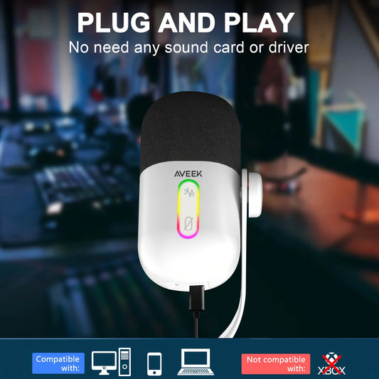 Aveek Gaming Microphone, USB Computer Microphone For PC, Mac, PS4/5, Condenser Podcast Mic For Studio Recording, YouTube, Stream