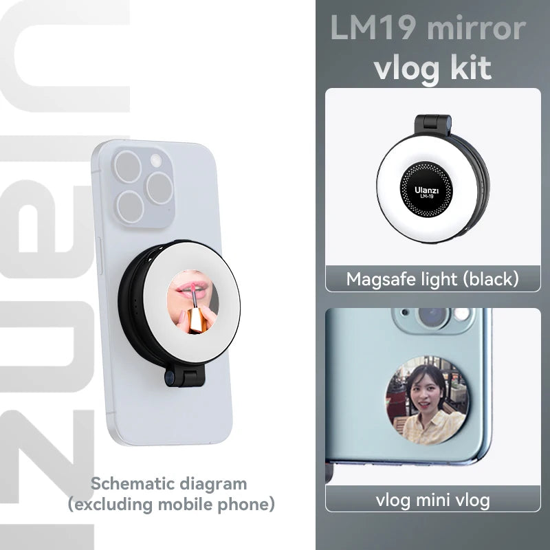 Ulanzi LM19 Mobile Phone Selfie Light Bi-color Pocket LED Magnetic Mini Ring Lamp Photography For iPhone 16 15 Apple 14 13 Pro
