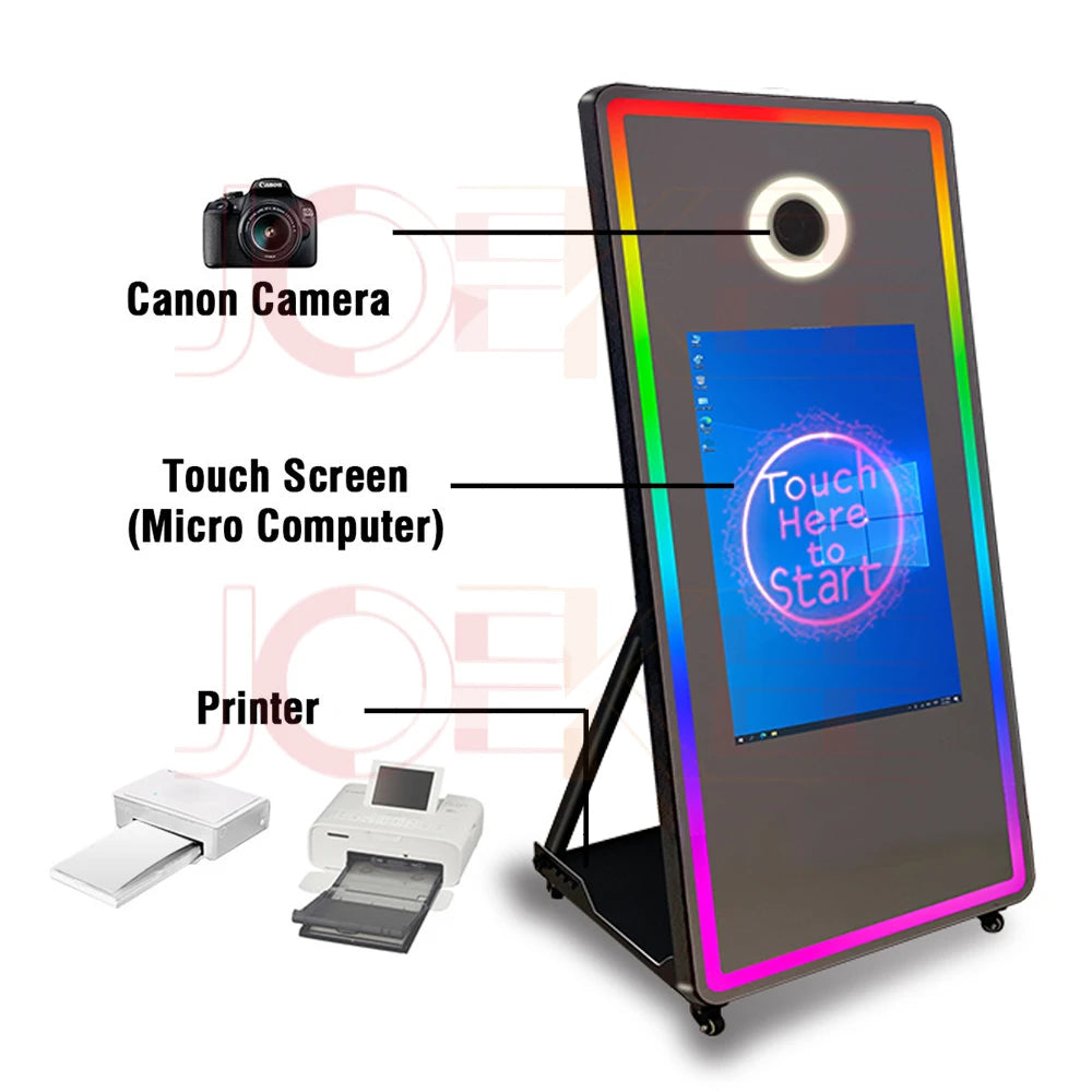 65 inch Magic Mirror Photo Booth 32in Touch Screen Built-in Mini PC Portable Mirror Photo Booth Selfie Machine for Partys Events