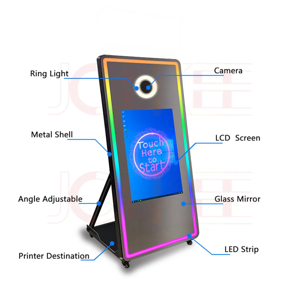 65 inch Magic Mirror Photo Booth 32in Touch Screen Built-in Mini PC Portable Mirror Photo Booth Selfie Machine for Partys Events