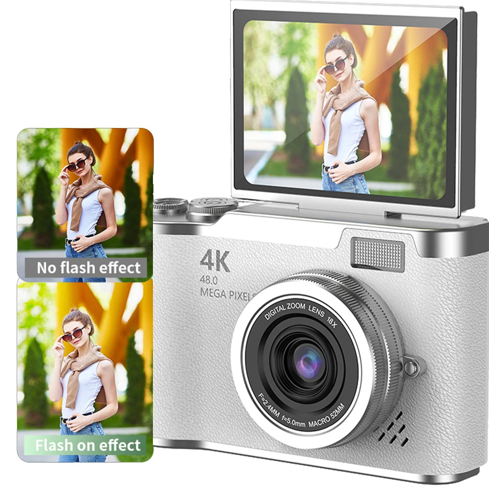 4K Digital Camera 48MP Compact Small Camera 8X Zoom Video Camcorder 180 Flip Screen Video Recorder for Teens Adult Beginner