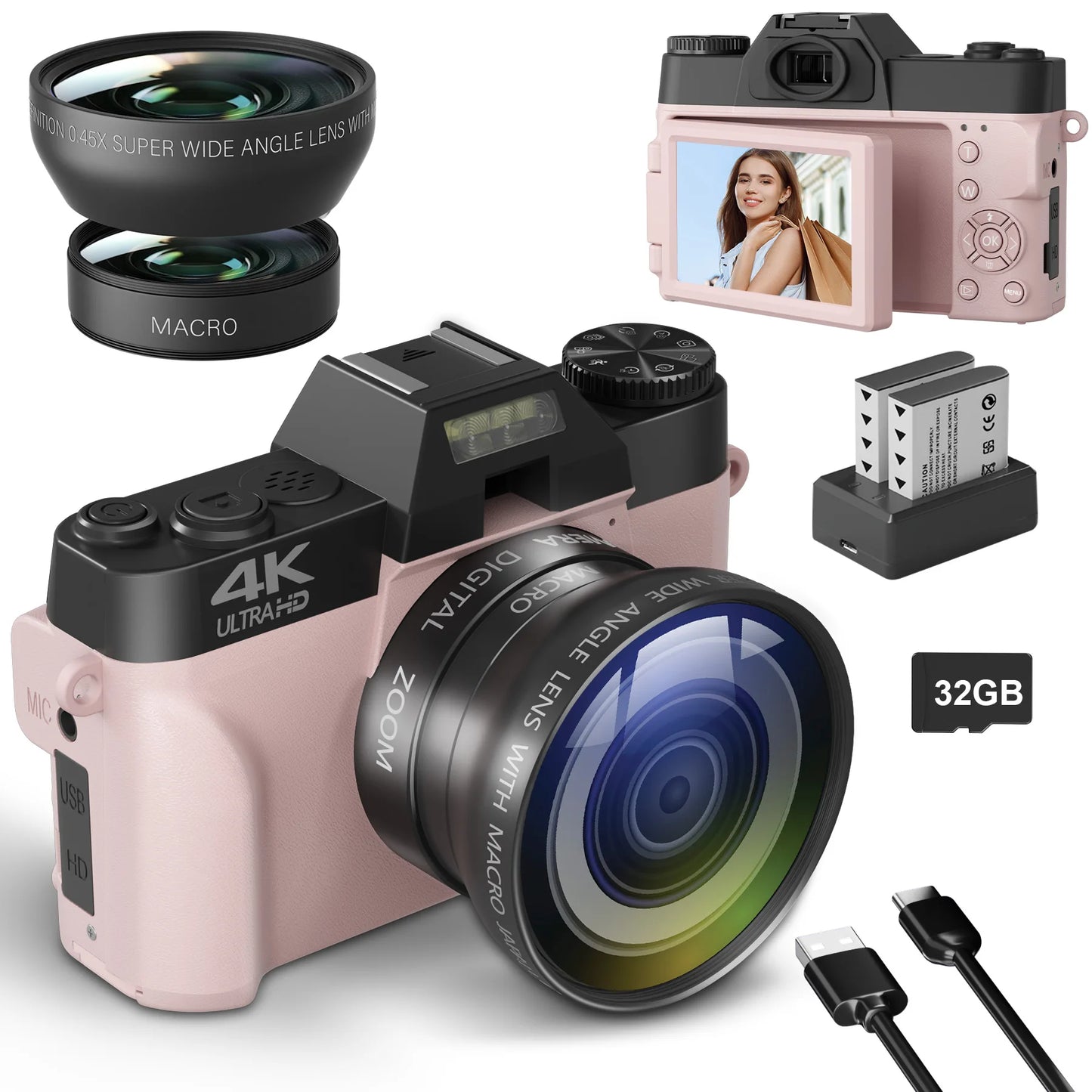 Gavonde 4K WiFi Camcorder With 64MP Flip Screen Wide Lens