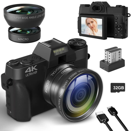 Gavonde 4K WiFi Camcorder With 64MP Flip Screen Wide Lens