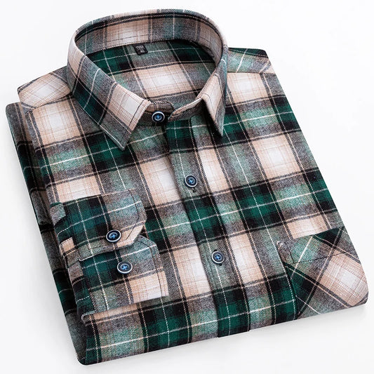 Cotton Plaid Casual Long Sleeve Shirts For Man M-11XL Plus Size Winter Warm Flannel Chic Clothes Business Smart Dress Shirts Top