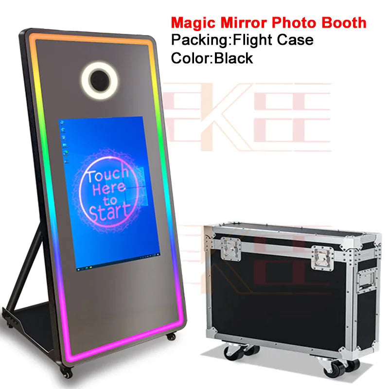 65 inch Magic Mirror Photo Booth 32in Touch Screen Built-in Mini PC Portable Mirror Photo Booth Selfie Machine for Partys Events