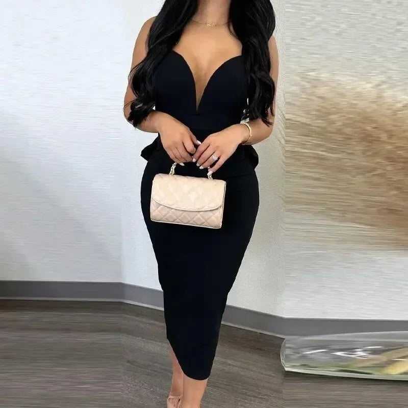XTOCEAN Women's Bodycon Dress Open Back Deep V High Waist