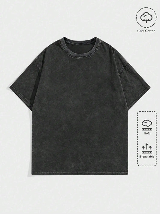 Men's Oversized Round Neck Short Sleeve T-Shirt, Soft Cotton, Casual Streetwear Style