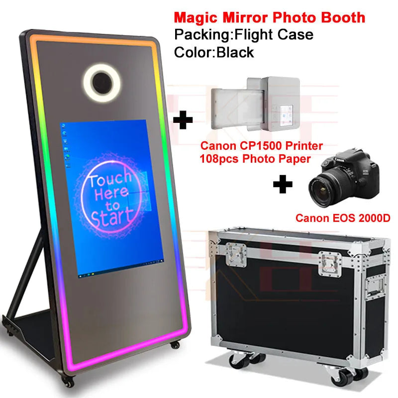 65 inch Magic Mirror Photo Booth 32in Touch Screen Built-in Mini PC Portable Mirror Photo Booth Selfie Machine for Partys Events