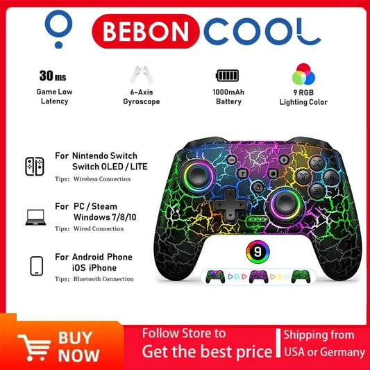 BEBONCOOL Wireless Controller Gamepads for Nintendo Switch/Lite/OLED with Mouse Touch Feeling Wakeup Programmable Turbo Function