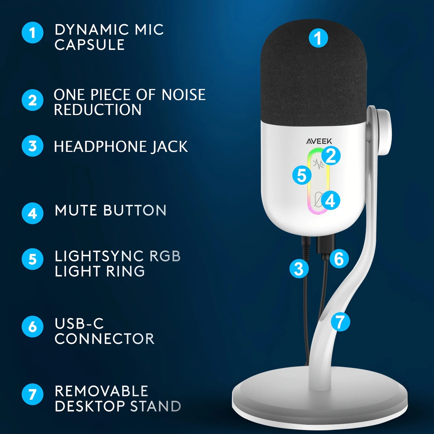 Aveek Gaming Microphone, USB Computer Microphone For PC, Mac, PS4/5, Condenser Podcast Mic For Studio Recording, YouTube, Stream