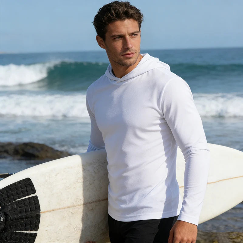 5pcs Men's T-shirt Sports Long Sleeved Shirts Hooded Solid Color Breathable Casual Shirt Suitable for Running And Fitness