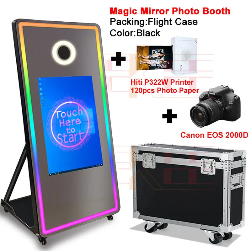 65 inch Magic Mirror Photo Booth 32in Touch Screen Built-in Mini PC Portable Mirror Photo Booth Selfie Machine for Partys Events