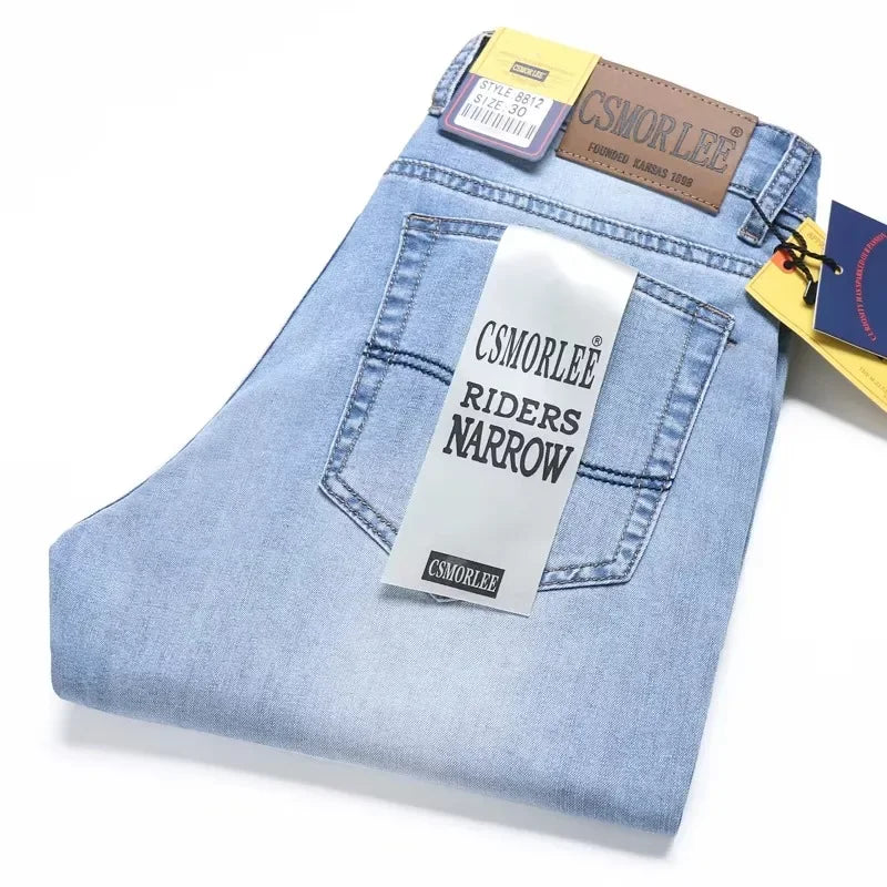 2026 Spring Summer Thin Jeans Classic Style Fashion Stretch Regular Fit Denim Trousers Male Brand Men's Washed Light Blue