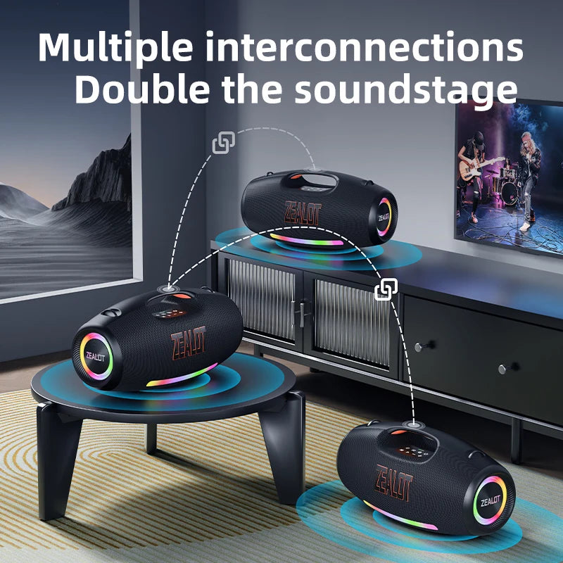 ZEALOT-S89 250W Waterproof Portable Loud Bluetooth Speaker, Wireless Outdoor Boombox SubwooferTriple Passive Radiators-Deep Bass
