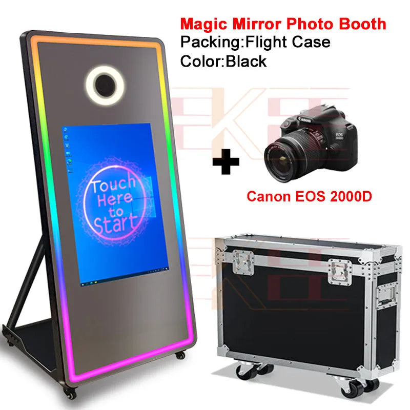 65 inch Magic Mirror Photo Booth 32in Touch Screen Built-in Mini PC Portable Mirror Photo Booth Selfie Machine for Partys Events