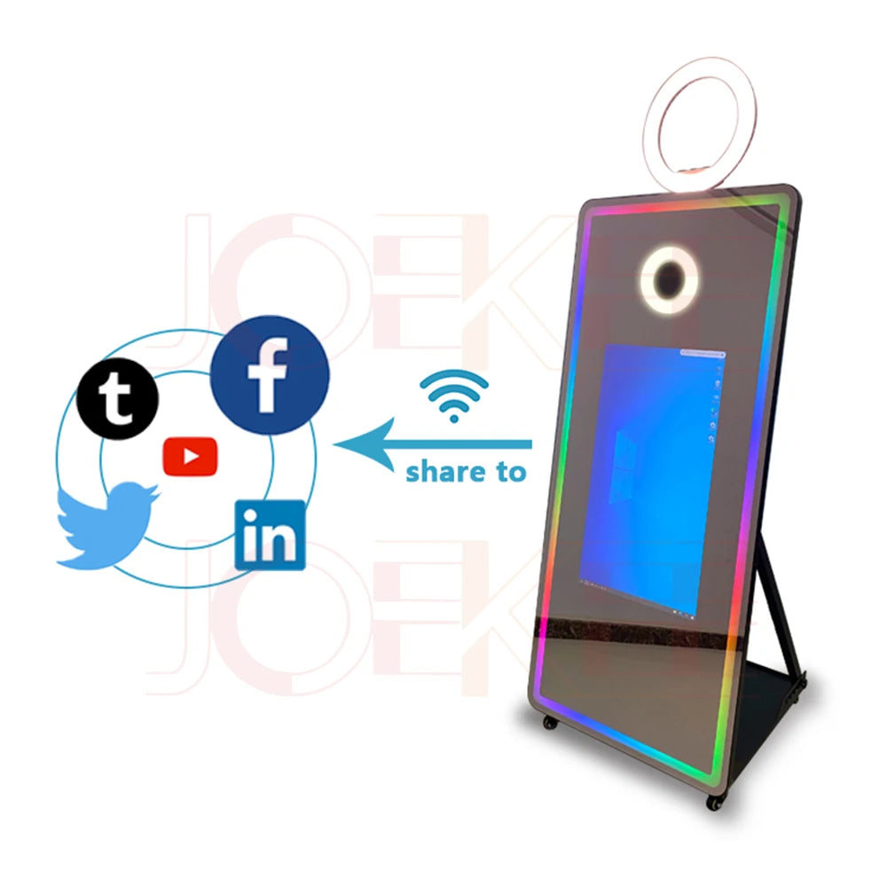 65 inch Magic Mirror Photo Booth 32in Touch Screen Built-in Mini PC Portable Mirror Photo Booth Selfie Machine for Partys Events