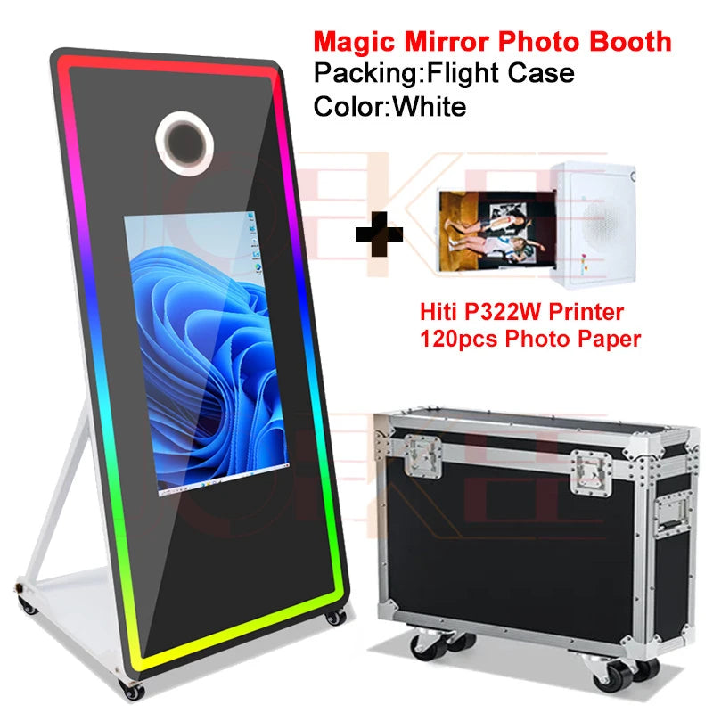 65 inch Magic Mirror Photo Booth 32in Touch Screen Built-in Mini PC Portable Mirror Photo Booth Selfie Machine for Partys Events