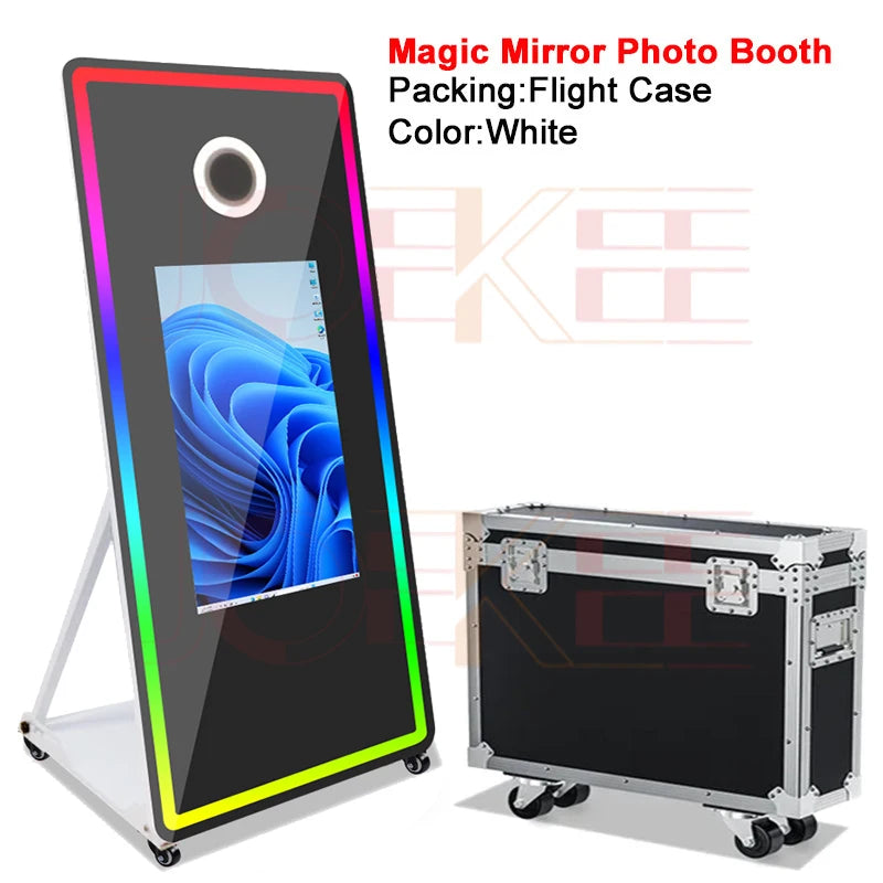 65 inch Magic Mirror Photo Booth 32in Touch Screen Built-in Mini PC Portable Mirror Photo Booth Selfie Machine for Partys Events