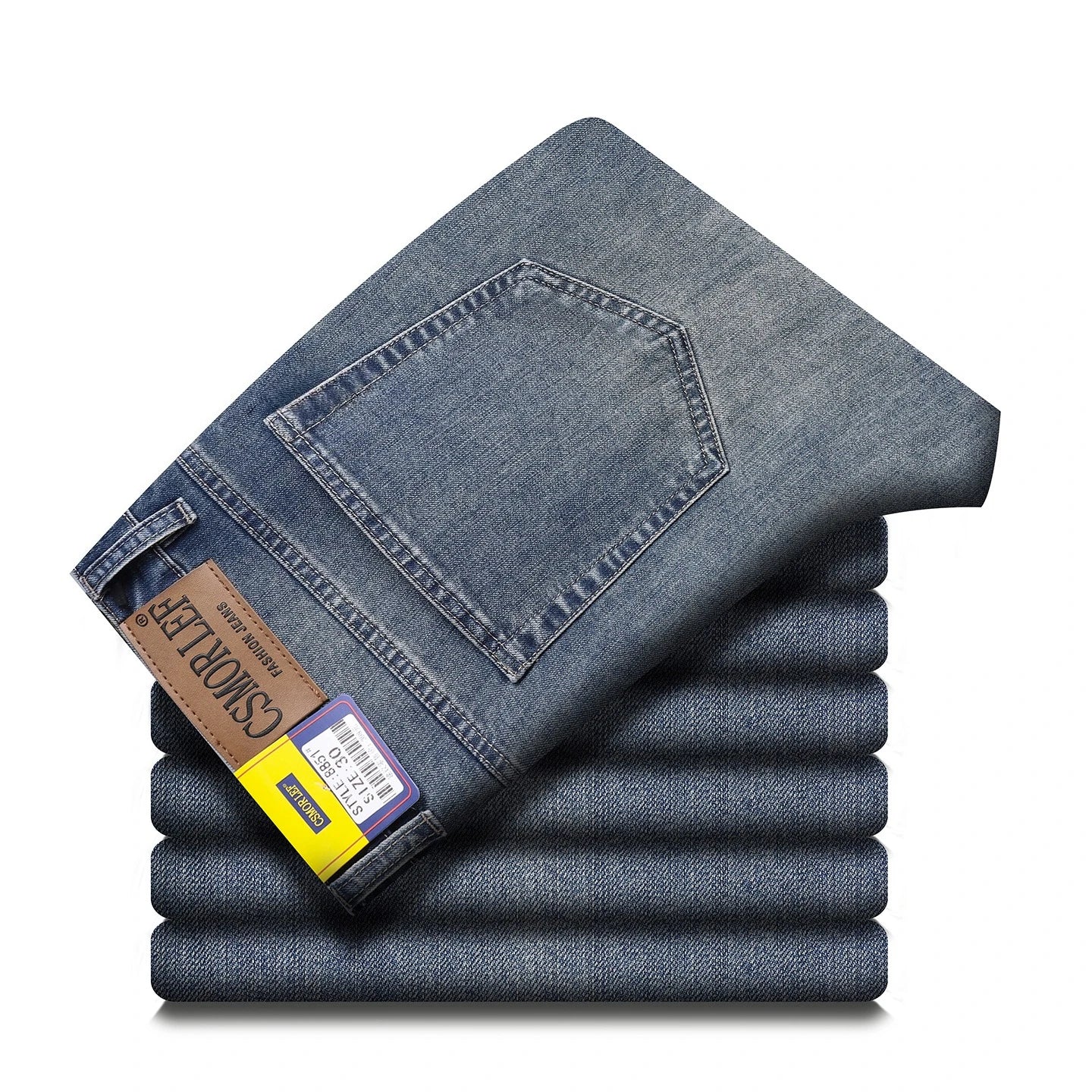 2026 Spring Summer Thin Jeans Classic Style Fashion Stretch Regular Fit Denim Trousers Male Brand Men's Washed Light Blue