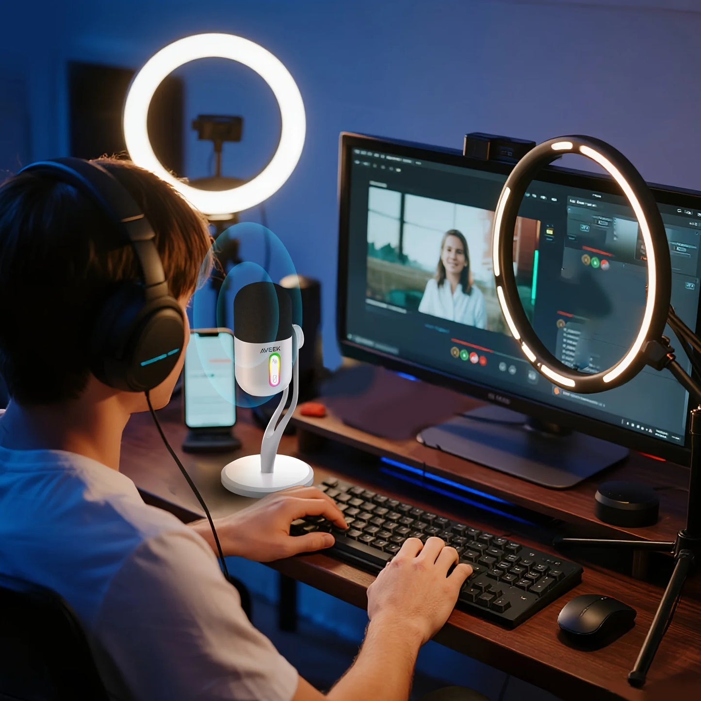 Aveek Gaming Microphone, USB Computer Microphone For PC, Mac, PS4/5, Condenser Podcast Mic For Studio Recording, YouTube, Stream