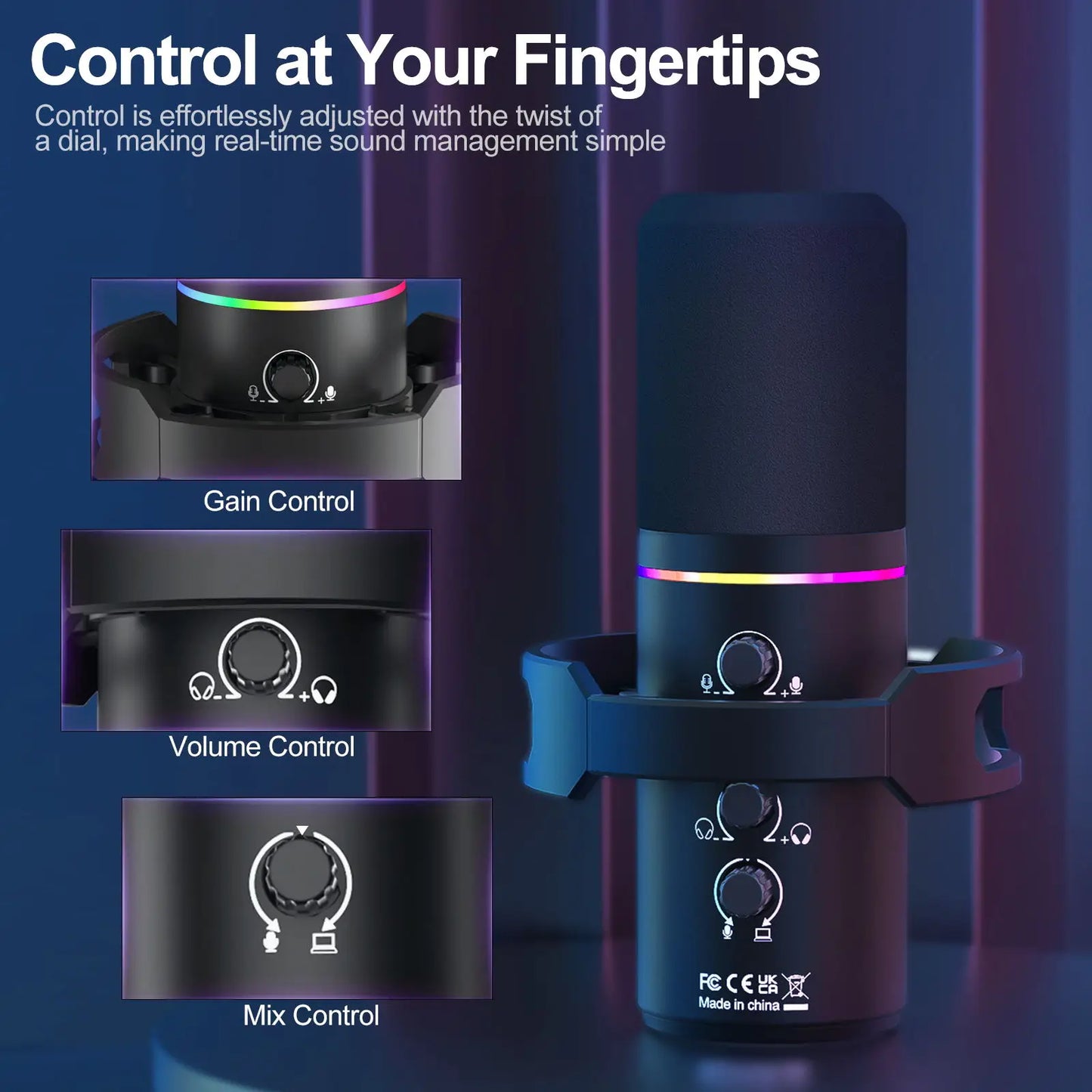 XLR/USB Dynamic Microphone Kit, PC Microphone for Streaming, Podcasting, Gaming, RGB, Mute and Noise Cancelling Function, Volume