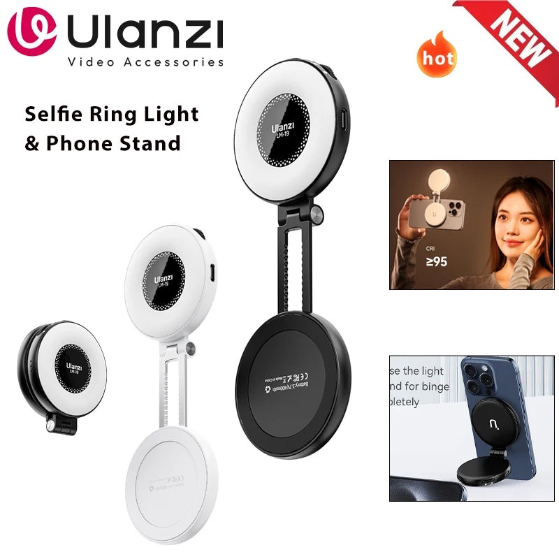 Ulanzi LM19 Mobile Phone Selfie Light Bi-color Pocket LED Magnetic Mini Ring Lamp Photography For iPhone 16 15 Apple 14 13 Pro