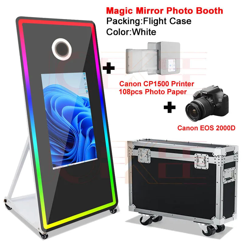 65 inch Magic Mirror Photo Booth 32in Touch Screen Built-in Mini PC Portable Mirror Photo Booth Selfie Machine for Partys Events