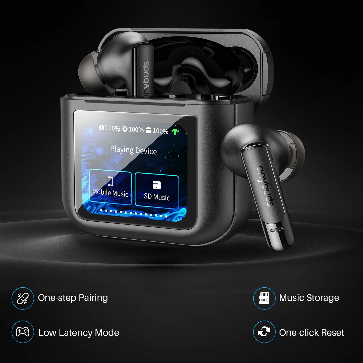 Wireless Earbuds with LCD Touch Screen Control ANC Noise Cancelling Earphones Music/Game/Movie Mode Immersive