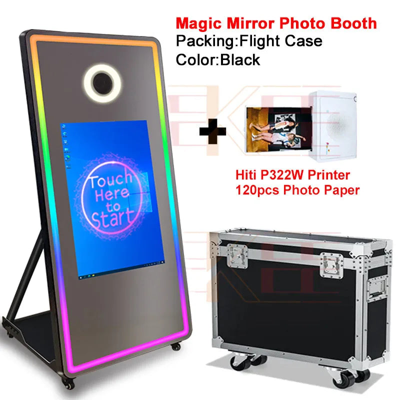 65 inch Magic Mirror Photo Booth 32in Touch Screen Built-in Mini PC Portable Mirror Photo Booth Selfie Machine for Partys Events