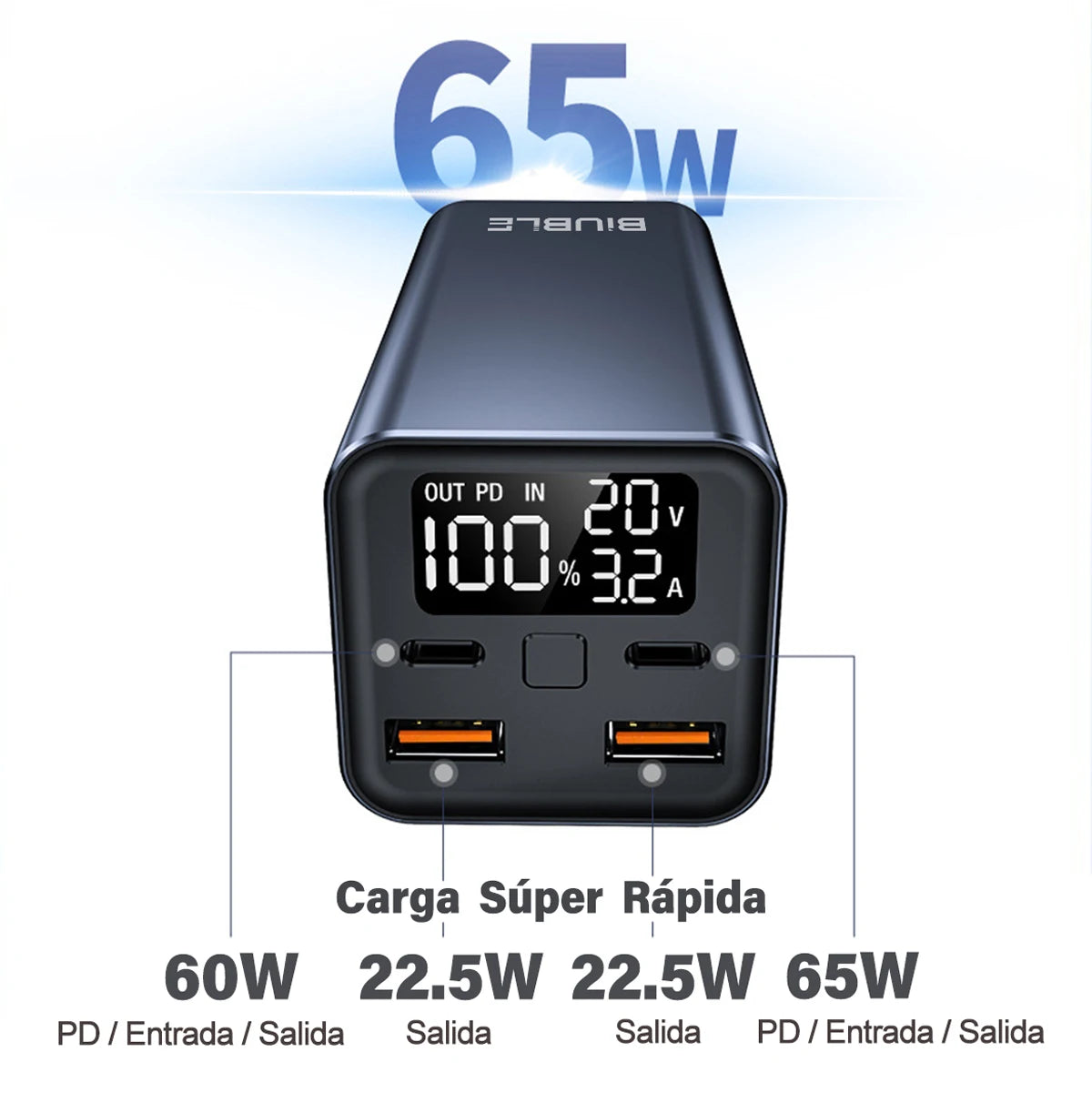 65W Mobile Power Bank 30000mAh Type-C Plug Fast Charging FCP SCP Mobile Power Bank Portable External Charger for Smartphones