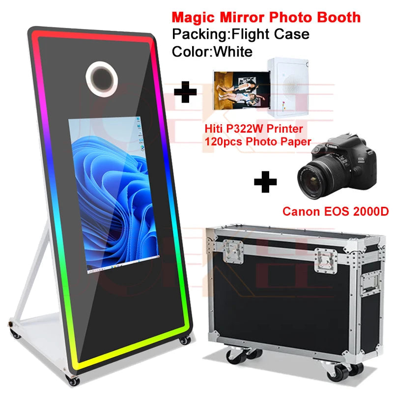 65 inch Magic Mirror Photo Booth 32in Touch Screen Built-in Mini PC Portable Mirror Photo Booth Selfie Machine for Partys Events