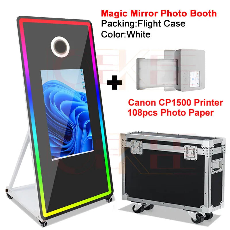 65 inch Magic Mirror Photo Booth 32in Touch Screen Built-in Mini PC Portable Mirror Photo Booth Selfie Machine for Partys Events