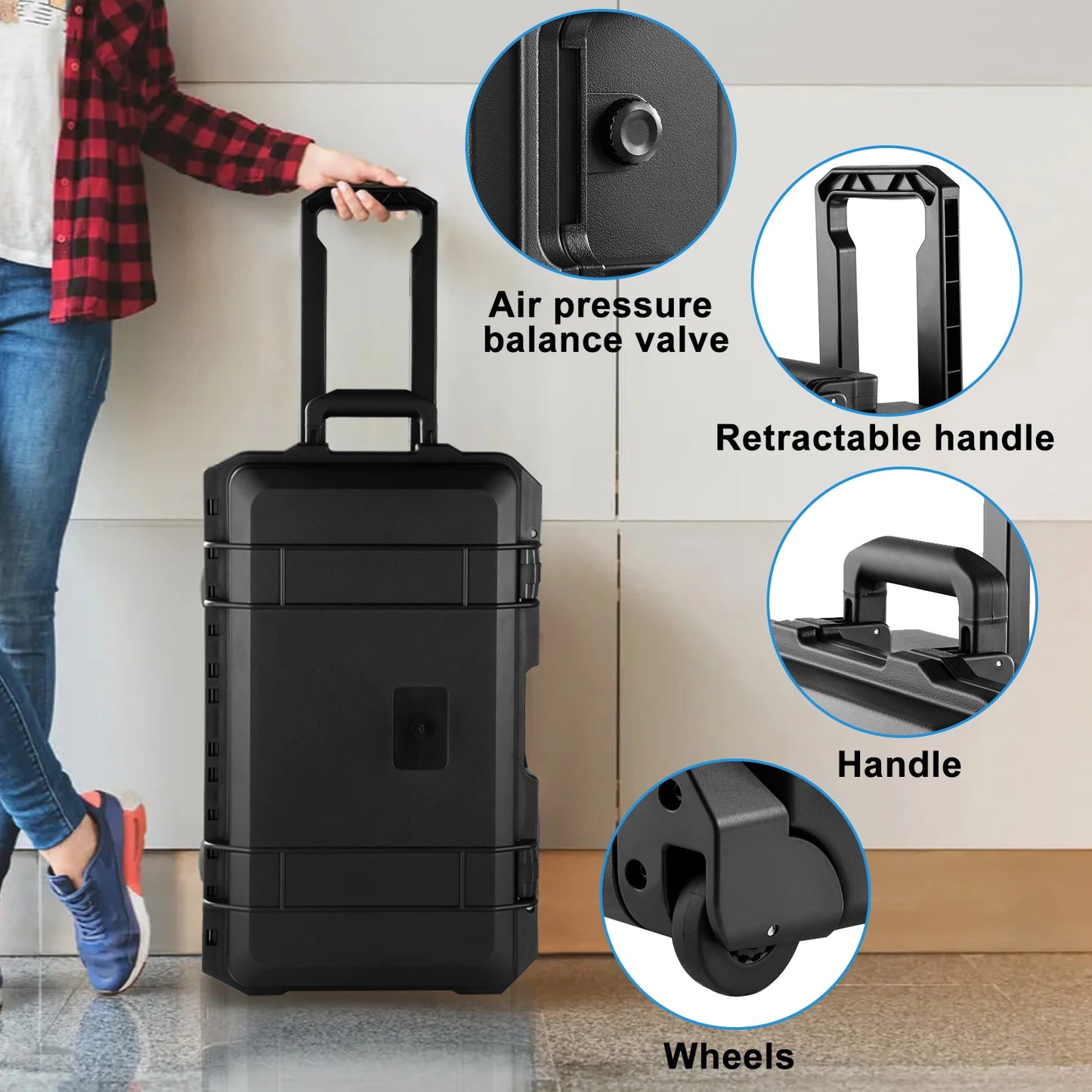 Rolling Camera Trolley Case Portable Hard Shell Equipment Luggage with Wheels for Photography Gear, Drone, Tripod and Lenses